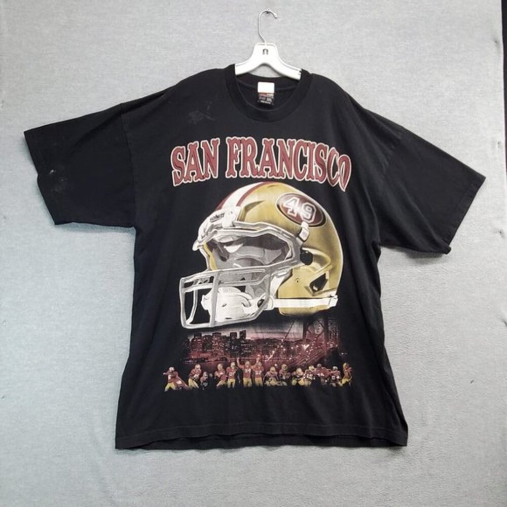 VINTAGE San Francisco 49ers Men Shirt 3XL Black Faithful Logo‎ Graphic Crew READ